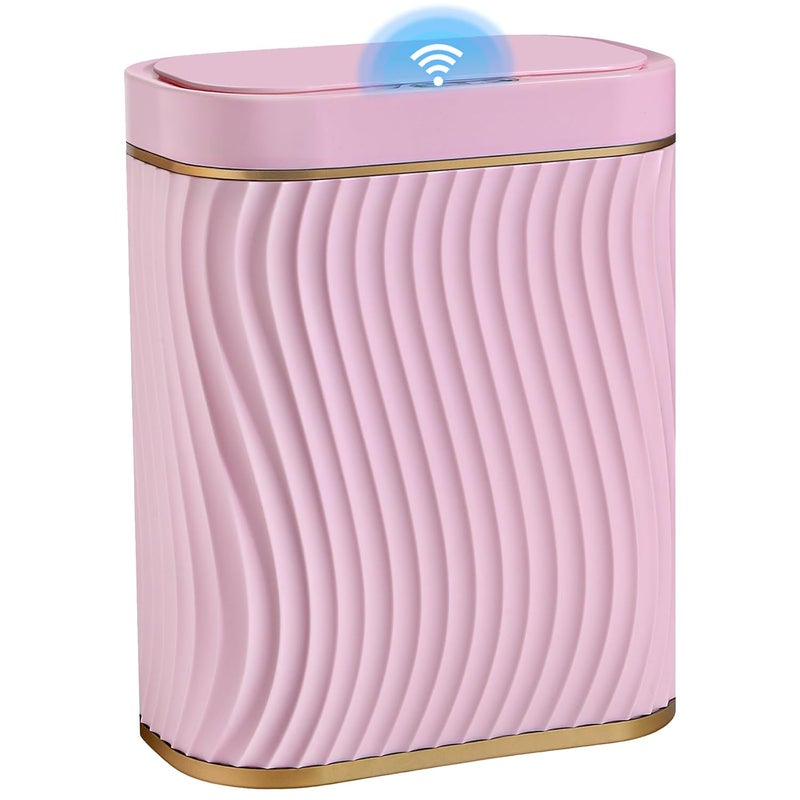steo spce Bathroom Small Trash Can with Automatic Touchless Lid, 2.6 Gallon Smart Garbage Can Narrow Waterproof Trash Bin for Bedroom, Office, Living Room (Gold Pink) - Image 1
